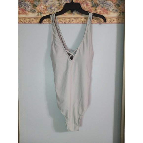 Antiqua Swim Grey XL 12 One Piece Stretch Deep V Beach Pool Travel Swimsuit - Picture 1 of 5